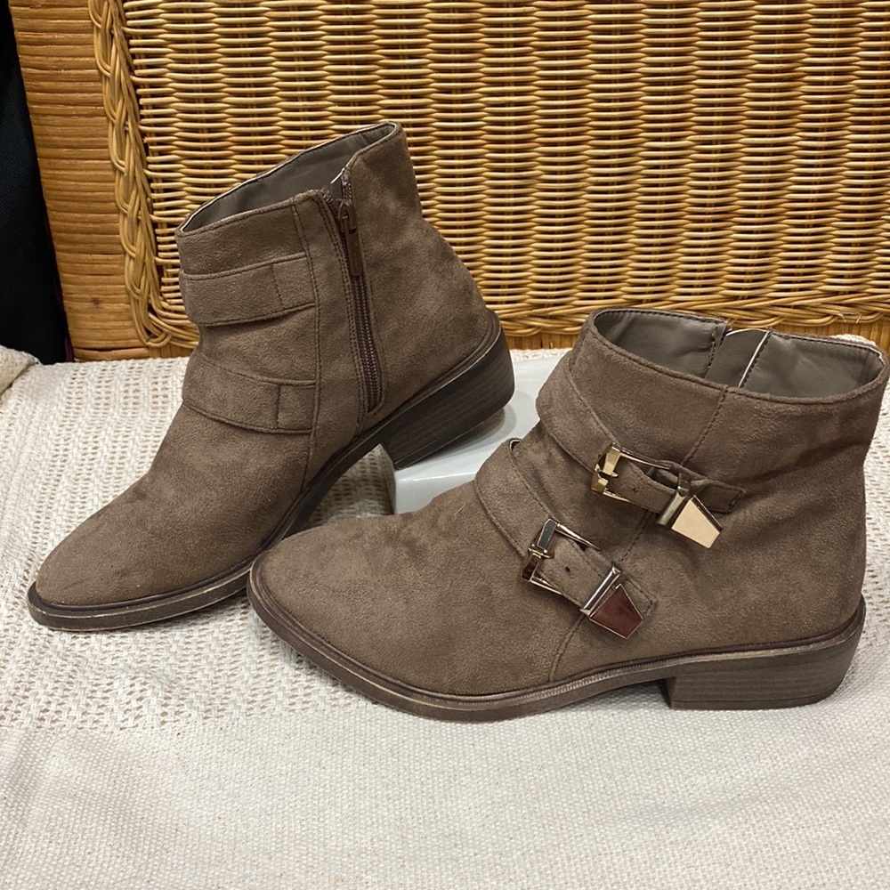 Wanted Faux Suede Ankle Booties With Golden Buckles !